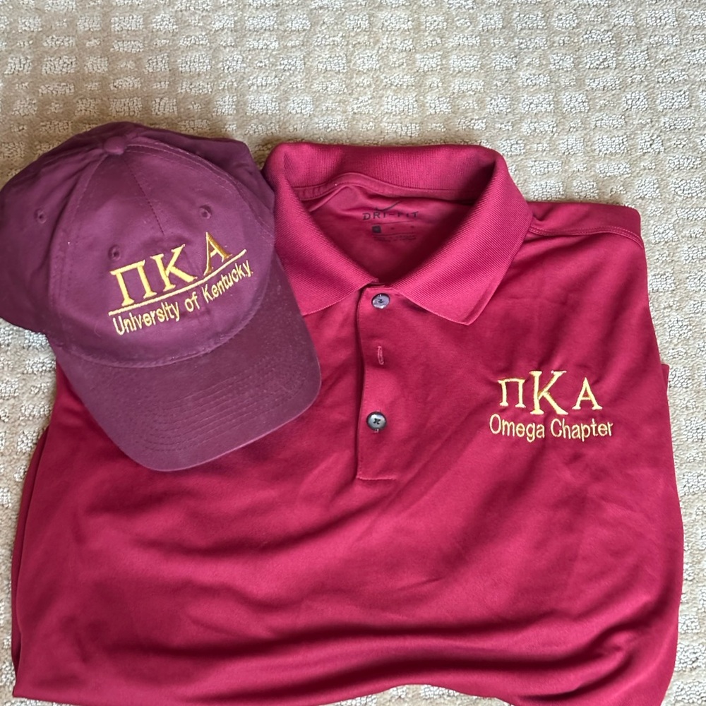 Maroon NikePolo and Cap Set with Pi Kappa Alpha (Pike) Greek Letters size large